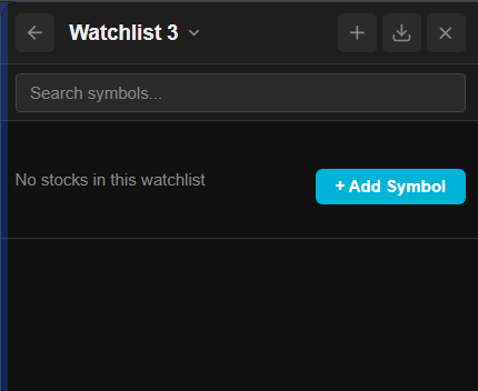 Watchlist header + button and + Add Symbol button