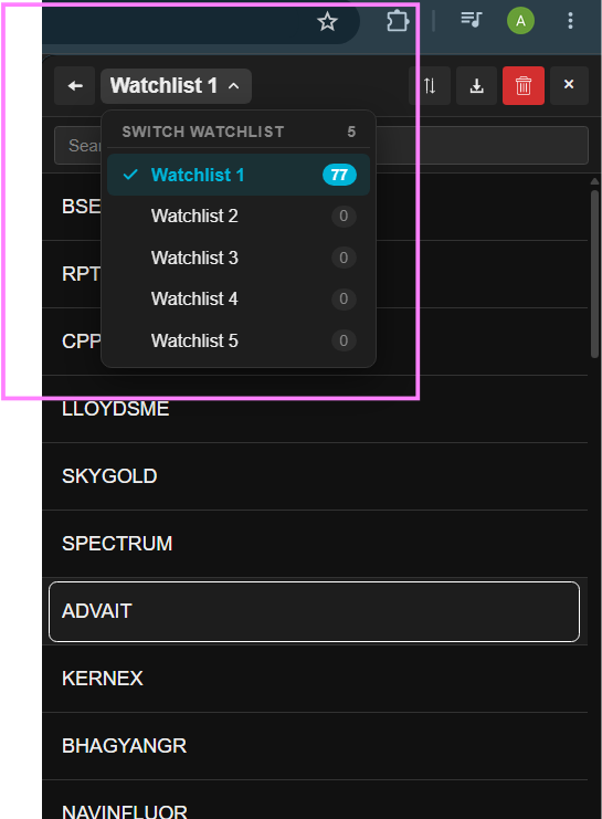 Quick Watchlist Dropdown Switcher Menu